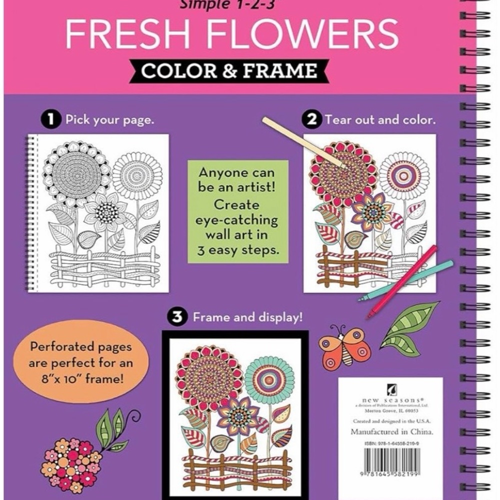Color & Frame - Fresh Flowers (Adult Coloring Book) - Picture 2 of 2
